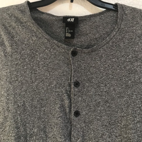 H&M Henley Grey Marled Long Sleeve Shirt | Large - Picture 3 of 4